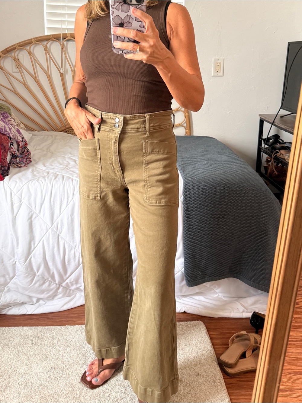 High Waist Wide Leg Utility Pants in Olive Green size 28